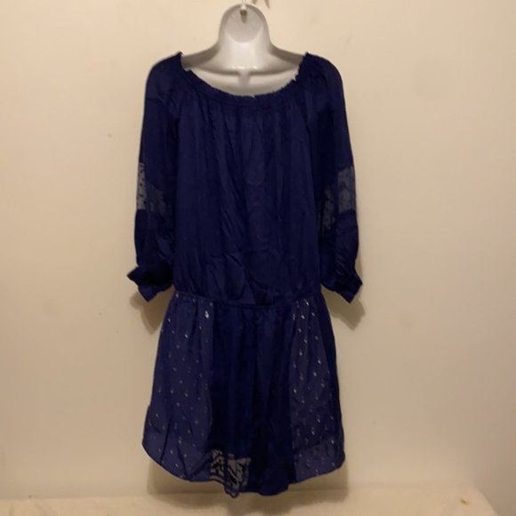 Hale Bob Navy Silk Saige blouson Patchwork Long sleeve dress Size Small - Picture 7 of 11